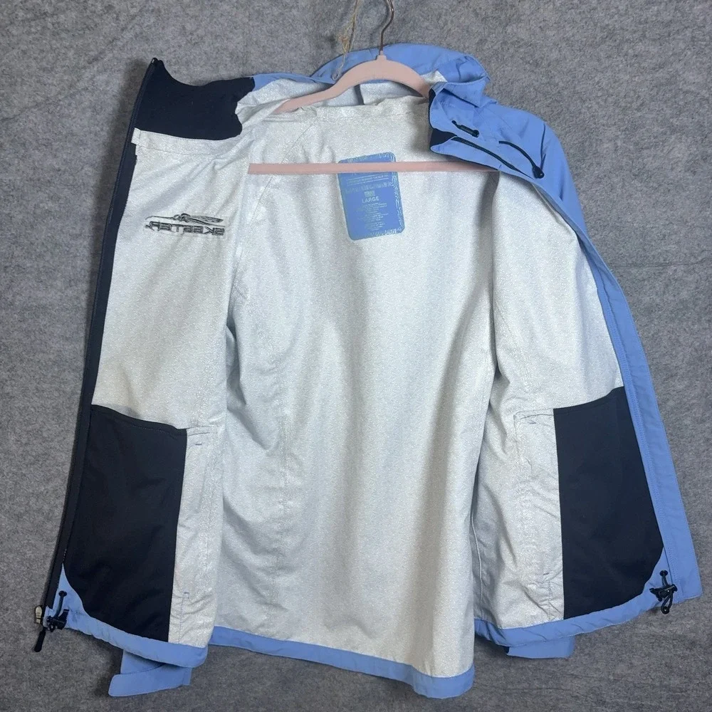 AFTCO Venus Waterproof Hooded Jacket Womens‎ Sz L Blue Ripstop Nylon - SEE LOGO